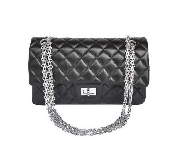 7A Fake Chanel 2.55 Series 1122 Classic Black Sheepskin Flap